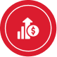 Red circular icon with financial growth and dollar symbol.